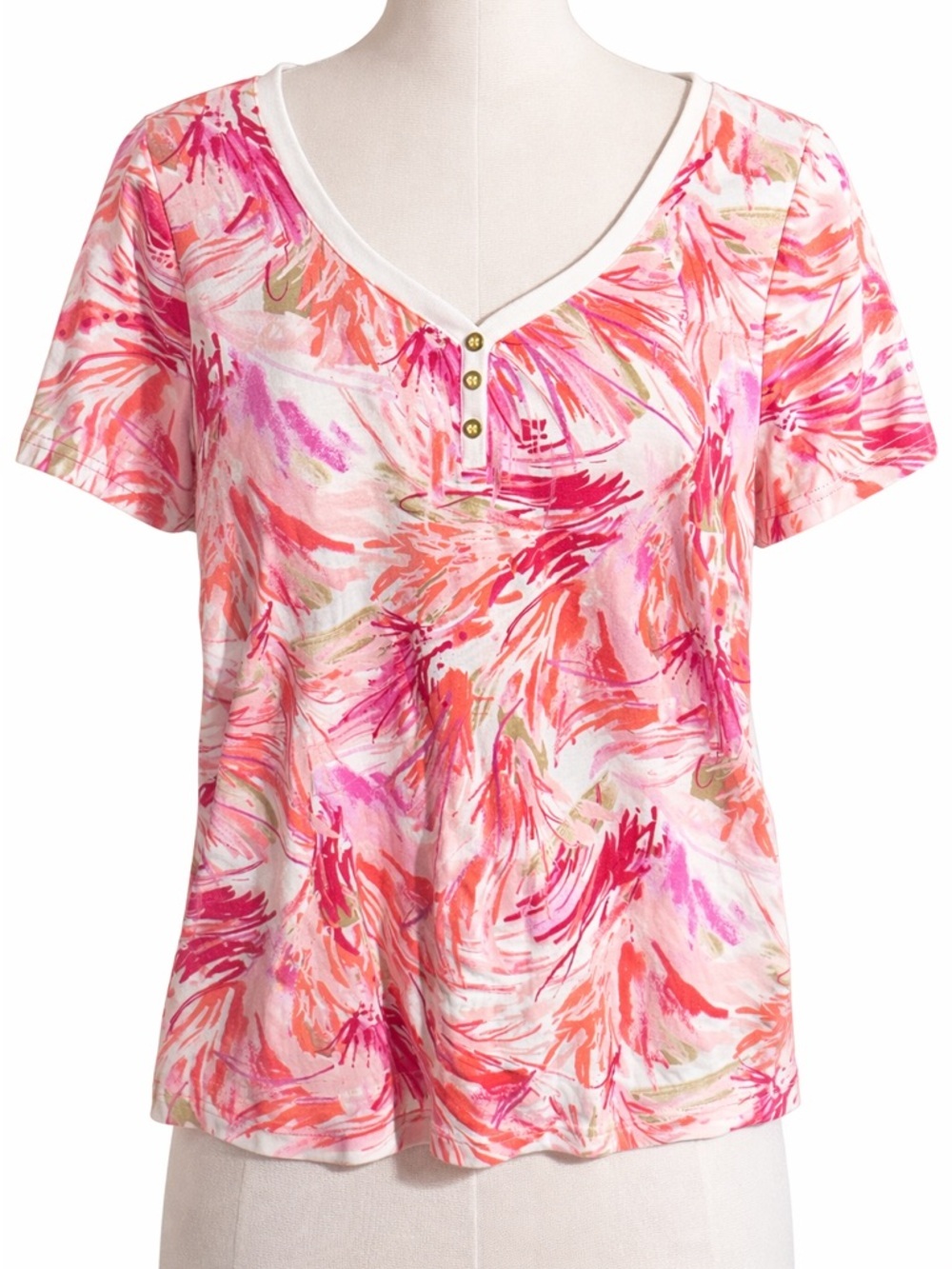 karen scott Pink & Coral Short Sleeve Henley Top size XL